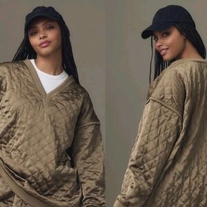 Anthropologie x Flat White Quilted V-Neck Long Sleeve Pullover XSP